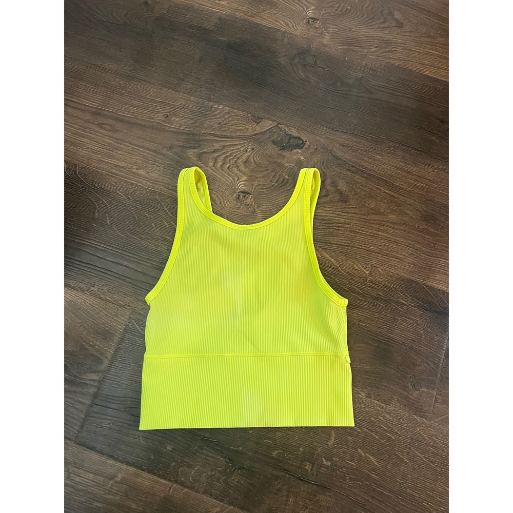 Lululemon Ebb to Street Ribbed Crop Tank Top‎ Neon Yellow Reversible Athleisure